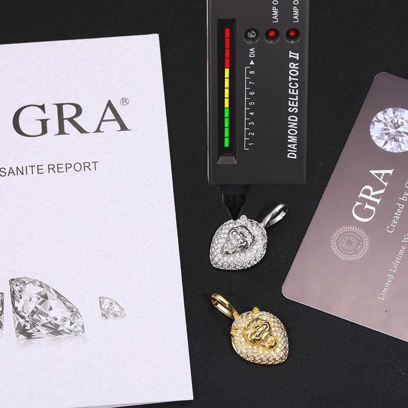 Majestic Lion's Head 925 Silver Inlaid Moissanite Solid Necklace