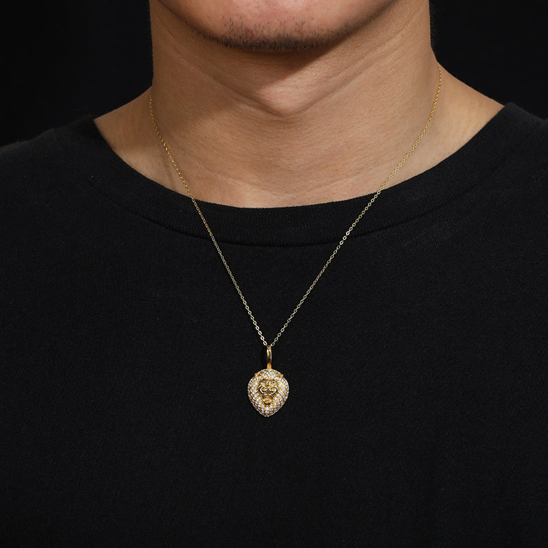 Majestic Lion's Head 925 Silver Inlaid Moissanite Solid Necklace