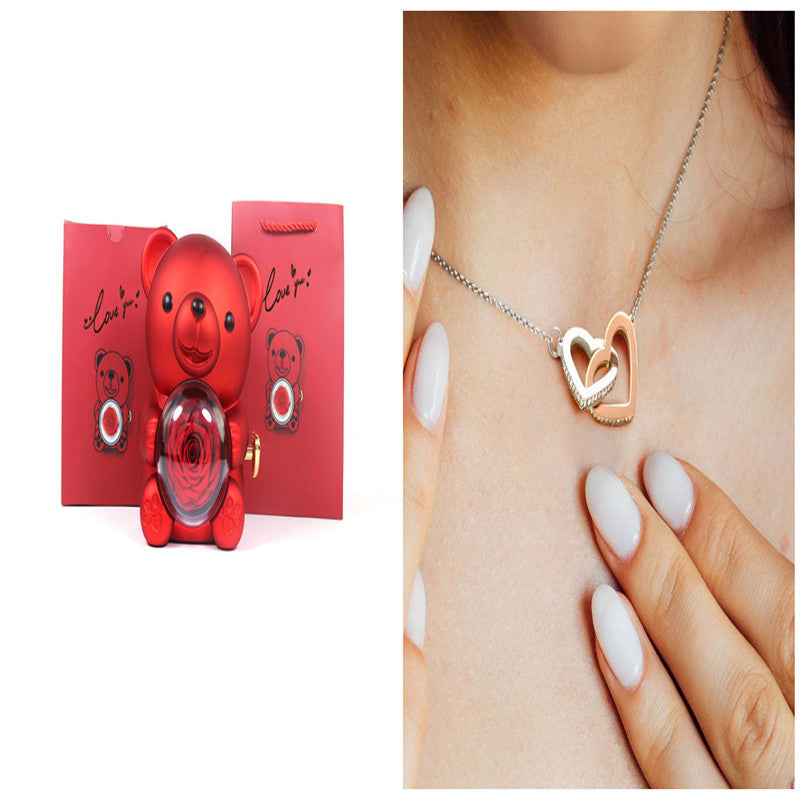 Eternal Rose Teddy Bear Gifts Box With Necklace