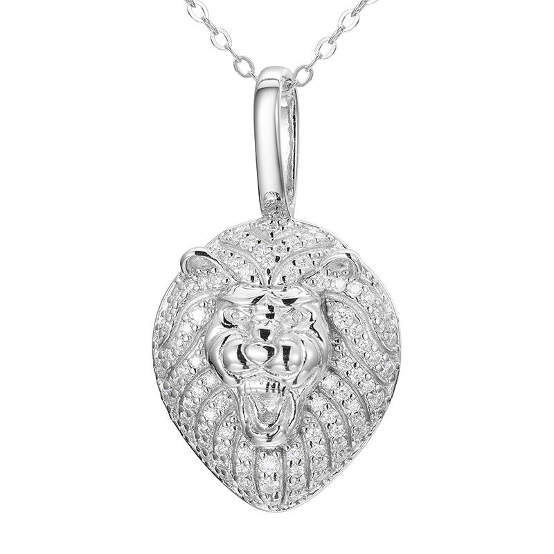 Majestic Lion's Head 925 Silver Inlaid Moissanite Solid Necklace