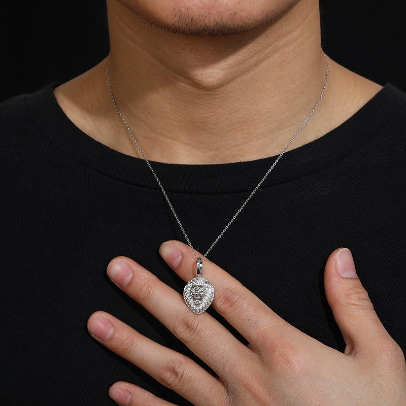 Majestic Lion's Head 925 Silver Inlaid Moissanite Solid Necklace