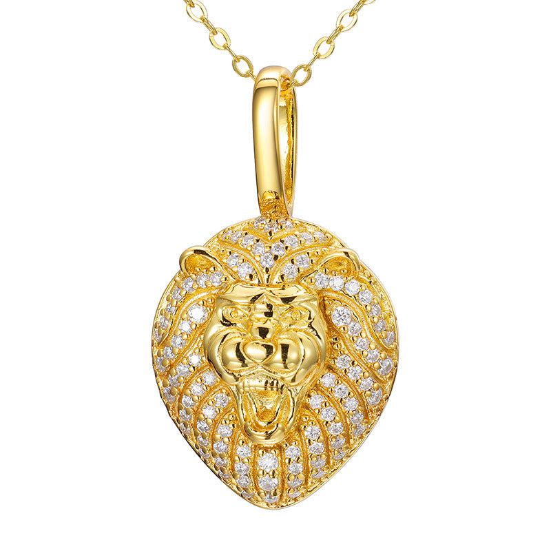 Majestic Lion's Head 925 Silver Inlaid Moissanite Solid Necklace