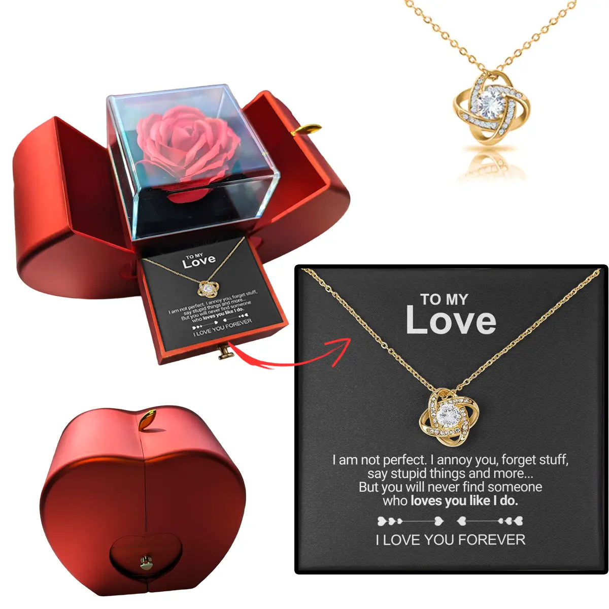 Rose Heartbox with Necklace & Secret Love Note