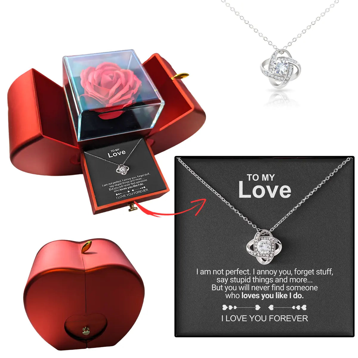 Rose Heartbox with Necklace & Secret Love Note